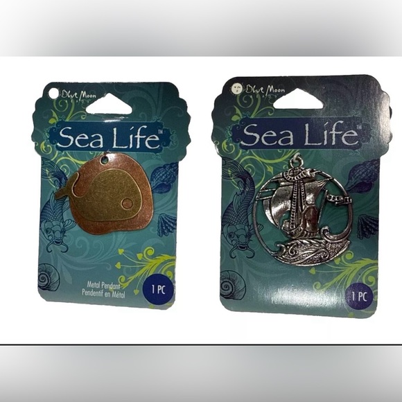 Accessories - 2pc Nautical Bronze Whale & Silver Boat Craft Metal Pendant Blue Moon Seal Life